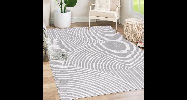 Mazovia Tapijt Wit Modern Figuren en Vormen,Figuren en Vormen - Woonkamer - Rechthoek Voeten Vloerverwarming OEKO-TEX® Certificaat - Ecru Grafiet - 80 x 150 cm