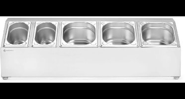 HENDI gastronormhouder - roestvast staal - 5 compartimenten, antislip en optionele wandmontage - 74,5 x 24,5 x 21,5 cm - zilverkleurig - voor gastronormbakken