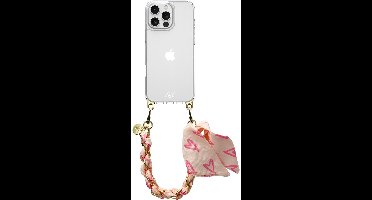 AVY Case geschikt voor Apple iPhone 14 Pro Max | Transparant Hoesje Met Telefoonkoord 32CM | Polsband Cupid Blush