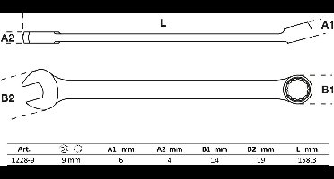 BGS Combinatiesleutel extra lang SW 9 mm - 1228-9