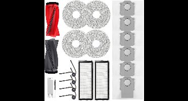 Accessoires gescht voor Roborock Qrevo Curv,Qrevo Curv S5X,Qrevo Edge,Qrevo Edge S5A,Qrevo S5V stofzuiger,2 hoofdborstels,2 HEPA-filters,6 stofzakken,4 reinigingsdoeken,4 zijborstels,1 borstel