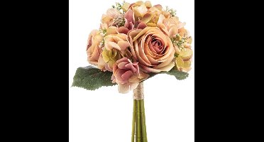 Emerald - Kunstbloem Hortensia Roos Bundel 32cm mauve - Kunstplant voor binnen