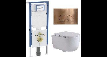 QeramiQ Dely Swirl Toiletset - 36.3x51.7cm - Geberit UP720 Duofix Sigma inbouwreservoir - slim zitting - koperen bedieningsplaat - ronde knoppen - wit glans