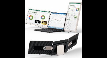 Stemap® Portable Monitor 16" Inch One Cable Tri Screen | Geschikt voor laptops van 13" t/m 17.3" Inch | Incl. Reistas | Laptop scherm extender | Draagbare monitor | 16 inch monitor