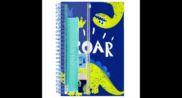 STARPAK Dino Schoolset: Notitieboek, Potlood, Gum, Puntenslijper, Liniaal, Etui