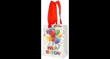 Cepewa verjaardag giftbags/cadeau tasjes - wit - happy birthday - ballonnen - 11 x 14 x 6 cm
