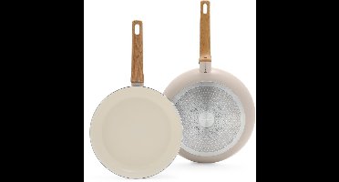 GreenPan Essence Taupe Keramische Inductie Koekenpannenset 2-delig - 26 en 30cm - PFAS vrij - Inductie pannenset - Houteffect handgrepen - Taupe