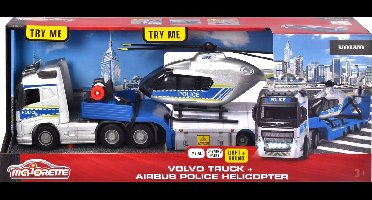 Majorette Volvo Vrachtwagen met Helikopter, 35 cm, Licht & Geluid