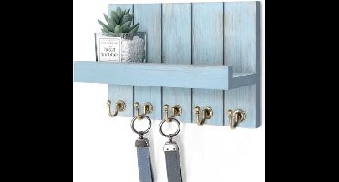 PromoHome Houten sleutelrek met plank - 5 haken - Wanddecoratie