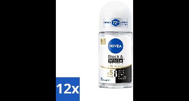 12 x Nivea - Deodorant - Roller - Black & White Silky Smooth - 50 ml - NIVEA Deodorant - Deodorant Roller - 48 Uur Bescherming - Antitranspirant - Anti-geur