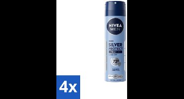 4 x Nivea - Men - Deodorant - Spray - Silver Protect Polar Blue - 150 ml - 72 Uur Bescherming - Zilverionen - Anti-transpirant - Deodorant Spray - Zweetgeur