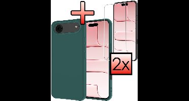 Hoesje - Met 2x Screenprotector - Geschikt voor Apple iPhone Air - Sterk & Shockproof - Back Cover - Siliconen Case - Telefoon Hoes - Donkergroen