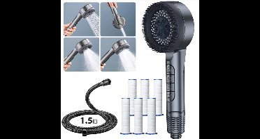 Douchekop met Slang-Regendouche met Douchefilter-Waterbesparende douchekop met 4 straalsoorten-Hoge druk handdouche-met stopfunctie-Shower Economy Douchekop voor Hard Water, Restchloor-Betere Huid