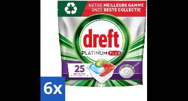 6 x Dreft Platinum Plus - Vaatwascapsules - Deep Clean Boosted - Fresh Herbal Breeze - 25 Afwasbeurten - Vaatwascapsules - Vaatwas - Diepe Reiniging - Glans - Frisse Geur