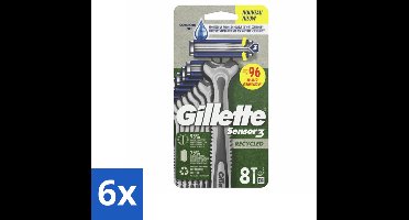 6 x Gillette Sensor3 - Wegwerp Scheermesjes - Recycled - 8 scheermesjes - Wegwerpmesjes - Scheermesjes - Gillette Sensor3 - Duurzame Scheermesjes - Gerecycled Plastic