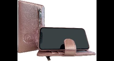 HEM Boekhoesje Met Rits Geschikt Voor Apple iPhone 17 – Rosegold (Roze Goud) Luxe Wallet Case – Portemonnee Hoesje Met Pasjeshouder – Beschermende Bookcase