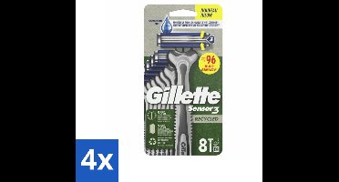 4 x Gillette Sensor3 - Wegwerp Scheermesjes - Recycled - 8 scheermesjes - Wegwerpmesjes - Scheermesjes - Gillette Sensor3 - Duurzame Scheermesjes - Gerecycled Plastic