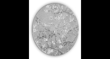 Akoestisch wandpaneel rond 60x60 cm - Vilt schilderij Amandelbloesem - Kunst - Van Gogh - Grijs - Ronde akoestische panelen - Geluidsdempende wanddecoratie - Geluidsisolatie wandcirkel - Muurdecoratie geluidspanelen