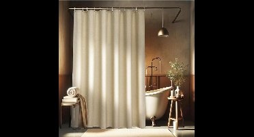 Linnen getextureerd douchegordijn-Polyester waterdicht-Anti-schimmel wasbaar stoffen badgordijn voor de badkamer-180x180cm-met 12 ringen