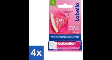 4 x Labello Lippenbalsem Blister Watermelon Shine 4.8 gr - Lippenbalsem - Hydratatie - Glans - Watermeloen - Sheaboter