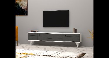 Asir TV-kast - Televisiemeubel - Antraciet/wit - 160 x 35 x 25 cm