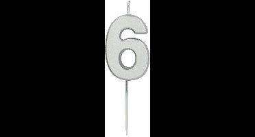 Folat - Kaars cijfer 6 zilverkleurig 5 cm