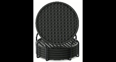 S&E Set van 6 Drinkonderzetters met Houder – Warmtebestendig & Antislip - 10cm x 10cm - Zwart