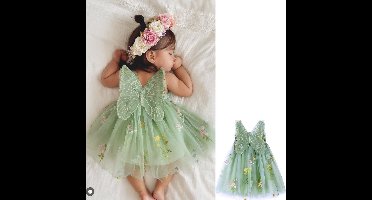Joya Kids® Baby Meisjes Prinsessenjurk met Vlinders en Bloemen | Feeën Tule Feestjurk zonder Mouwen voor Verjaardag, Bruiloft, Doop of Fotoshoot | Baby Foto Outfit | Photoshoot Peuter | Groen | Maat 120