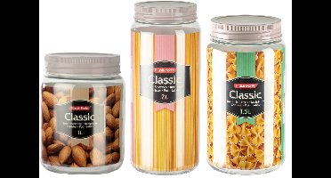 Plasticforte Voorraadpotten / weckpotten - 8x stuks - 1L/1,5L/2L - keuken - voedsel - inmaakpotten - kunststof