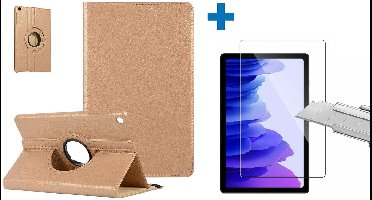 Screenprotector Geschikt voor Samsung Galaxy Tab A7 Hoes - (2020/2022) - 360 graden draaibaar case Goud + screenprotector gehard glas