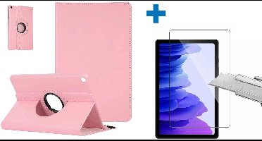 Screenprotector Geschikt voor Samsung Galaxy Tab A7 Hoes - (2020/2022) - 360 graden draaibaar case Licht Roze + screenprotector gehard glas