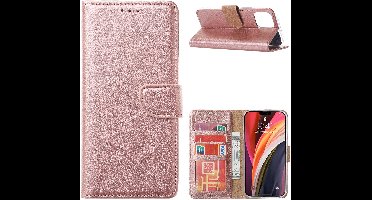Hoesje Geschikt voor iPhone 12 Pro Max Hoesje met Pasjeshouder cover Rosegoud