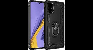 Hoesje Geschikt Voor Samsung Galaxy A51 Armor Hoesje Ringhouder TPU - Zwart