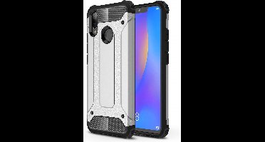 Ntech Hoesje Geschikt voor Huawei P Smart 2019 Dual layer Armor Hoesje - Zilver