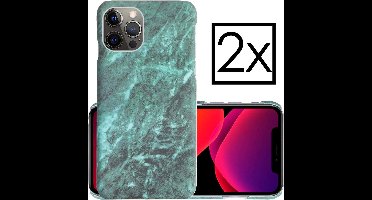 Hoes Geschikt voor iPhone 12 Pro Max Hoesje Marmer Back Case Hardcover Marmeren Hoes Marmer - Groen - 2 PACK