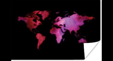 Poster Wereldkaart - Waterverf - Roze - 30x20 cm