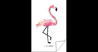 Roze flamingo gemaakt met waterverf op een witte achtergrond 20x30 cm - klein - Foto print op Poster (wanddecoratie woonkamer / slaapkamer)