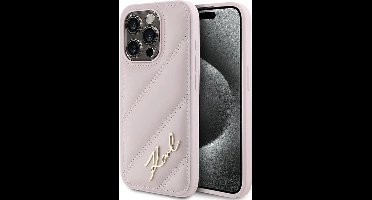 Karl Lagerfeld Diagonal Quilted Script hoesje voor iPhone 15 Pro Max - roze
