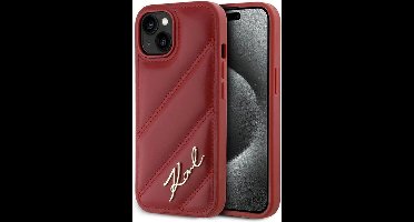 Karl Lagerfeld Diagonal Quilted Script hoesje voor iPhone 15/14/13 - rood