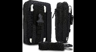 Hoesje geschikt voor Huawei P40 in effen zwart tactische mobiele telefoon molle EDC etui compatibel schoudertache militaire riem case cover