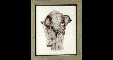 Pako borduurpakket - telpatroon met codekaart -- jong Olifantje - 237.103 - voorgesorteerd garen- aida - 25 x 32 cm - DIY kit