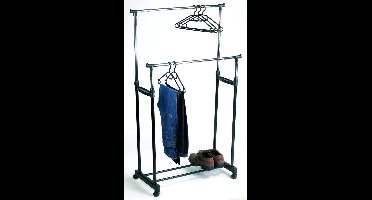 Perel Kledingrek op wieltjes, 2 stangen, verstelbare hoogte 110-170 cm, 80 x 43 x 170 cm, max. last 25 kg, metaal