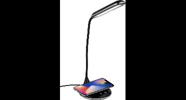 Grundig LED Lamp met Draadloze Oplader - Tafellamp 800 Lumen - Ledlamp met Verstelbare Arm 300° - Qi Draadloos Opladen - Voor Bureau of Nachtkastje - Zwart