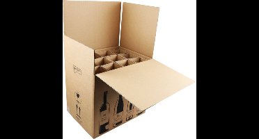 SendProof® Wijnverzenddoos | golfkarton | 12 flessen | 420x305x368mm | bruin/zwart | 5 stuks