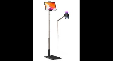 Vloerhouder voor Mobiele Telefoons en Tablets, 360° Verstelbaar, Flexibele Arm, Compatibel met 3,5-11 inch Apparaten