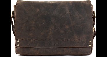 bruno banani Leren Laptoptas Schoudertas met laptopvak Crossbody Bag Brown Bruine