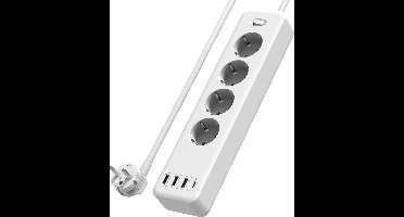 Stekkerdoos met 1,85m snoer – 4x stopcontact + 3x USB-A + USB-C – Splitter - Kinderbeveiliging – randaarde stekker – max. 4000W Snellader voor Laptop, Telefoon & Tablet - Oplader, Adapter