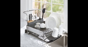 KitchenAid Afdruiprek - Afwasrek met Lekbak en Bestekhouder - 304 RVS - Bestekhouder - Afdruiprek voor afwas - Vaatwasrek - Keukenrek - Zilver