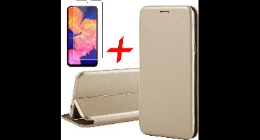 Hoesje geschikt voor Samsung A10 en Screenprotector - Book Case Slim Wallet Goud + Screen Protector
