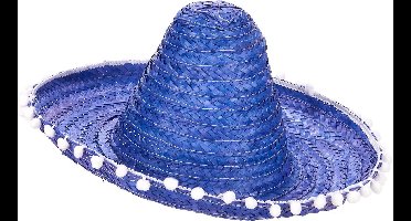 Vegaoo - Blauw sombrero hoed met pompons voor volwassenen